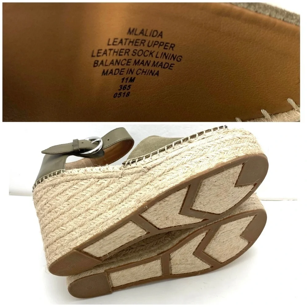 MARC Fisher Mlalida Suede Espadrilles Wedge Sandal in Olive Green Size 11 NWOT
